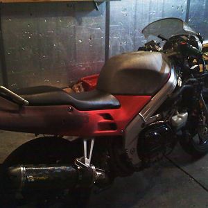Sanded rear fairings with sandblasted tank...ready to prime