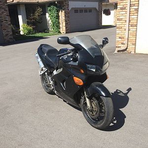 Shortly after I got her... cracked fairings, tires stripped to the wire, pe